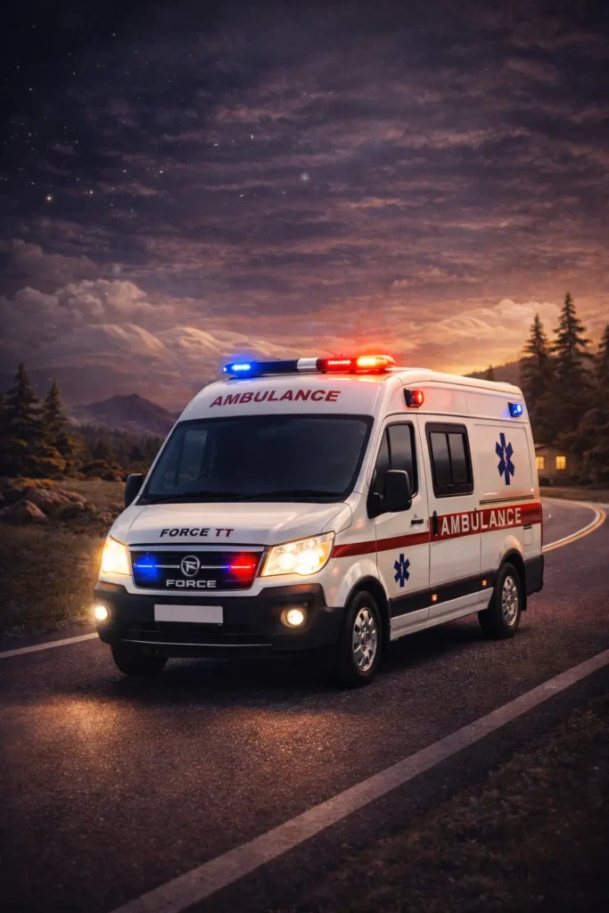 Ambulance in the dead body road transportation process